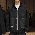Herren Jeansjacke in Schwarz mit grauen Kontrasttaschen und weißen Ziernähten - M / Schwarz