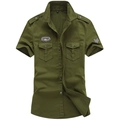 Camicia militare da uomo verde militare in cotone a maniche corte con tasche cargo - M / Verde Militare