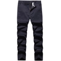 Navy blue men's high-waisted straight-leg cotton casual trousers with a minimalist design - EU 30 / Dark Blue