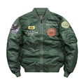 Men's dark green MA-1 bomber jacket with military embroidery and ribbed cuffs - M / Army Green