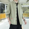 Camisa casual de manga larga para hombre en verde oliva claro con bolsillos cargo - M / Estilo con Estampado de Doble Bolsillo - Verde Militar (8823)