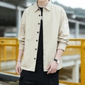 Camisa casual de hombre de manga larga en algodón caqui con estampado de letras tipo cargo - M / Estilo con Estampado de Doble Bolsillo - Caqui (8823)