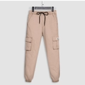 Men's khaki cargo pants with elastic drawstring waist and large side flap pockets - 3XL / Khaki