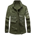 Armeegrünes Langarm-Cargohemd mit zwei Pattentaschen und weiß gestreiften Patch-Details - M / Armeegrün