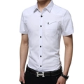 Heren slim fit wit casual overhemd met korte mouwen en borstzak met contrasterende knopen - M / Wit