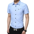 Slim fit lichtblauw herenoverhemd met korte mouwen van katoen met borstzakje - M / Lichtblauw