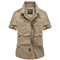 Camicia cargo uomo kaki a maniche corte con tasche sul petto e ricamo in stile off-road - S / Cachi