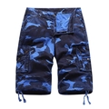 Short cargo camouflage bleu avec plusieurs poches et cordon de serrage au bas des jambes - EU 30 / Camouflage Bleu