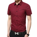 Herenoverhemd met korte mouwen van katoen in bordeauxrood, slim fit model met borstzak - M / Bordeauxrood