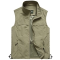 Chaleco casual para hombre verde militar con cuello alto y forro de malla transpirable - M / Caqui