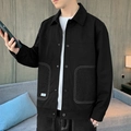 Schwarze Vintage-Arbeitsjacke für Herren mit Kontrastnähten und Reverskragen - M / Schwarz (JK3560)
