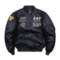 Men's black MA1 pilot flight jacket with military embroidery and ribbed cuffs - M / Black Lettering