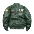 Army green MA-1 bomber jacket for men featuring military embroidery and patches - M / Army Green Lettering Style