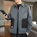 Herren Vintage Freizeitjacke in Mittelgrau mit Patchwork-Taschen und Kontrastnähten - M / Dunkelgrau (JK3560)