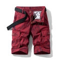Men's loose red camouflage cargo shorts with multi-pockets and black canvas belt - EU 28 / Red (B2041)