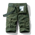 Olive green leaf pattern cargo shorts with utility pockets and belt for casual outdoor wear - EU 28 / Army Green (B2041)