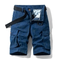 Men's dark blue cargo shorts with camouflage texture and adjustable belt in a flat lay view - EU 28 / Dark Blue (B2041)