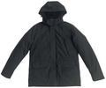 Dettaglio del parka invernale nero con doppia chiusura antivento e ampie tasche cargo - L / Nero