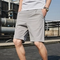 Men's slim fit stretch casual shorts in light grey with elastic drawstring waist - M / Grey (8028)