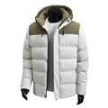 Giacca invernale spessa da uomo con design color-block grigio e verde e cappuccio caldo - M / Bianco Sporco