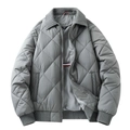 Men's grey quilted jacket with diamond patterns and warm ribbed collar design - M / Gray