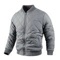 Men's grey quilted bomber jacket with diamond pattern stitching and a metal zipper - M / Gray