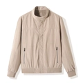 Men's khaki casual windbreaker jacket featuring a stand collar and ribbed cuffs for spring - M / Khaki