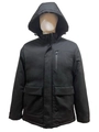 Men's black hooded parka jacket featuring a detachable hood and multiple functional pockets - M / Black