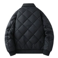 Men's black diamond quilted winter jacket with ribbed trim shown from the back view - M / Black