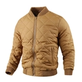 Men's dark khaki diamond quilted jacket with stand collar and ribbed cuffs in slim fit - M / Earthy Yellow