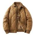 Men's khaki brown quilted jacket with rib-knit collar and diamond pattern detail - M / Earthy Yellow