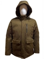 Men's hooded winter parka jacket in dark brown windproof fabric with front pockets - M / Brown