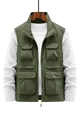 Men's army green multi-pocket utility outdoor cargo vest with stand collar design - M / Army Green