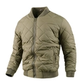 Olive green quilted bomber jacket for men with ribbed collar and zip-up front - M / Army Green