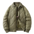 Men's army green quilted jacket with diamond patterns and ribbed knit cuffs - M / Army Green