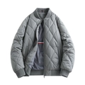 Men's grey quilted bomber jacket with hexagonal stitching and ribbed cuffs - M / Gray
