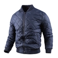 Men's navy blue quilted bomber jacket with ribbed collar and zip-up front closure - Dark Blue