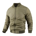 Men's olive green quilted bomber jacket with stand collar and ribbed knit cuffs - M / Army Green