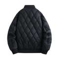 Men's black quilted bomber jacket with classic ribbed stand collar and back view details - M / Black
