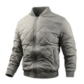 Men's grey quilted bomber jacket with stand collar and zipper closure for winter - Medium Khaki
