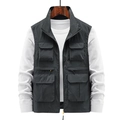 Gilet de travail extérieur gris foncé pour hommes avec multiples poches et col montant - Gris