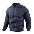 Men's dark blue winter bomber jacket with diamond quilting and ribbed collar finish - M / Dark Blue