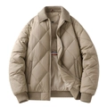 Men's khaki diamond quilted warm jacket with tricolor branded trim and ribbed cuffs - Khaki