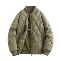 Men's olive green quilted bomber jacket with classic diamond pattern and ribbed stand collar - M / Army Green