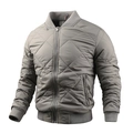 Men's grey quilted bomber jacket featuring diamond stitching and ribbed trim - M / Gray