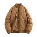 Quilted caramel brown men's bomber jacket with ribbed cuffs and full zipper closure - M / Earthy Yellow
