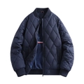 Men's navy blue quilted jacket with rib-knit stand collar and warm thermal padding - Dark Blue