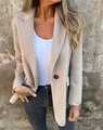 Detail of a casual wool coat featuring a single button closure and classic lapel collar - S / Apricot