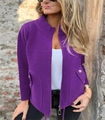 Detail of dark purple wool jacket featuring granular texture and silver metal buttons - Purple