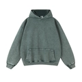 Vintage forest green washed heavyweight cotton oversized hoodie with dropped shoulders - S / Green